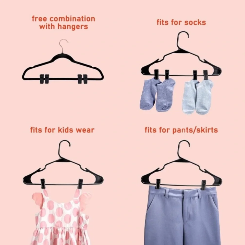 Set/24 Flat Thin Felt Velvet Hanger Clips for Pants and Skirts